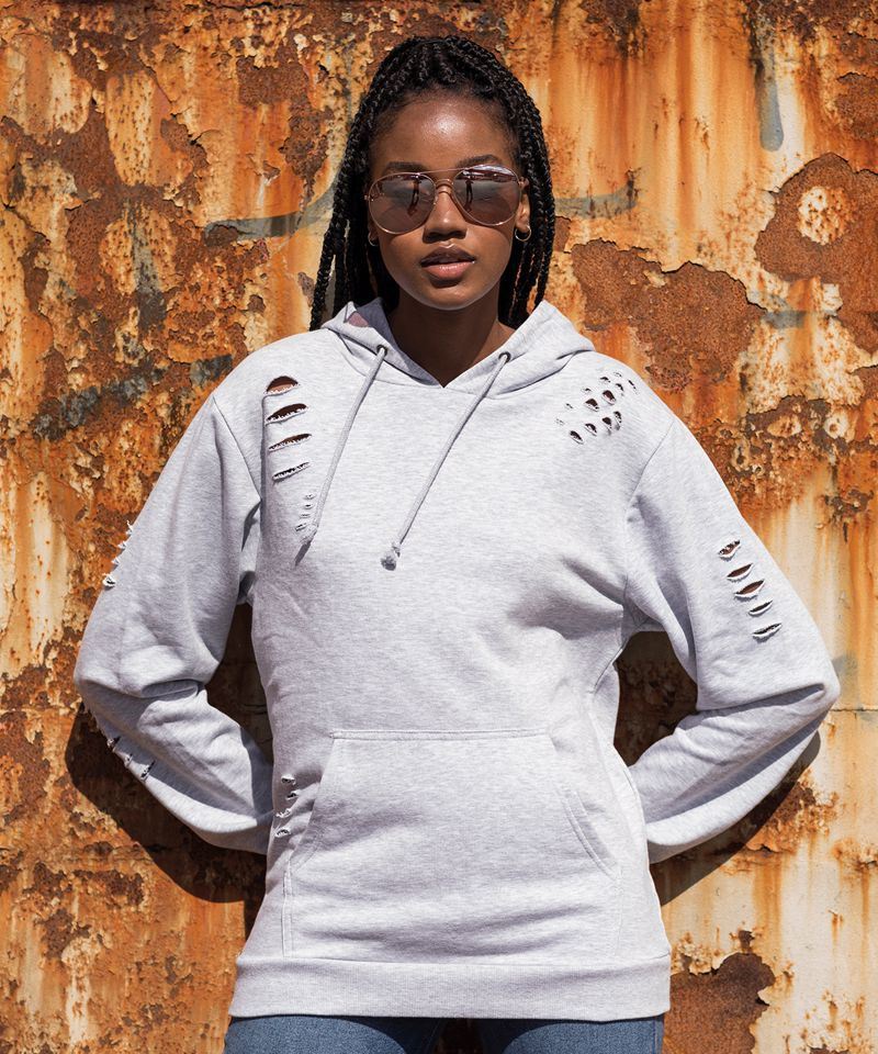 double layered distressed hoodie