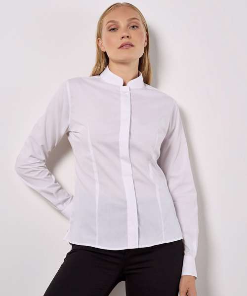 Women's mandarin collar shirt long-sleeved (tailored fit)